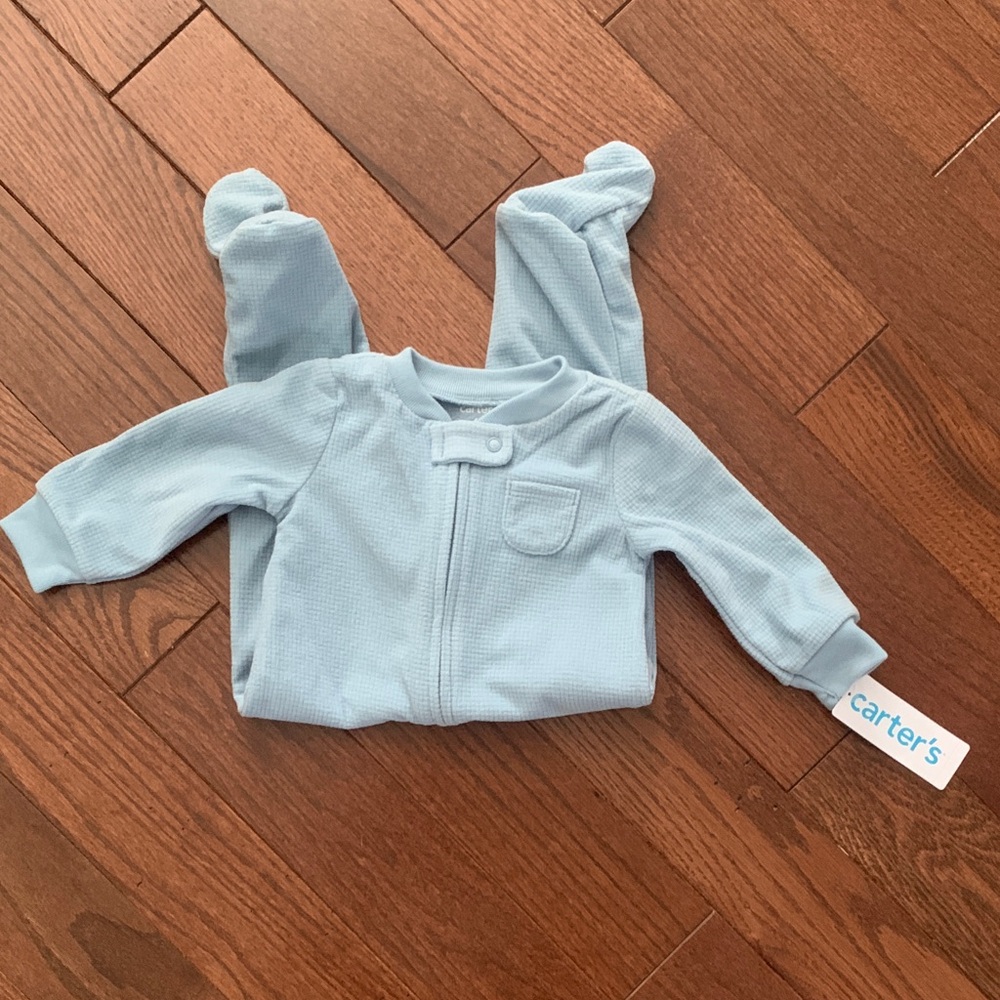 Carter's Light Blue Baby Footed Onesie 6m